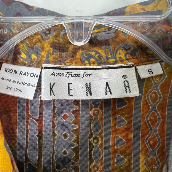 Ann Tjian x Kenar Abstract Multicolor Rayon Short Sleeve Button Down Shirt Sz S - Picture 5 of 6